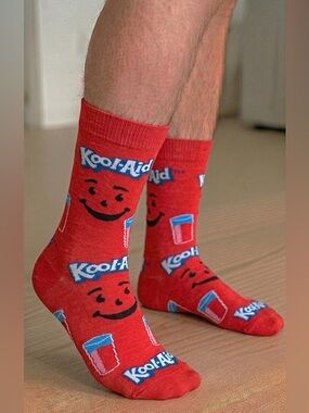 Kool Aid Cups, Funny Novelty men Socks size 6-12 crazy funny red crew